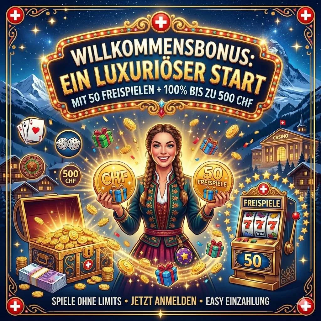 Willkommensbonus: Ein luxuriöser Start mit 50 Freispielen + 100% bis zu 500 CHF